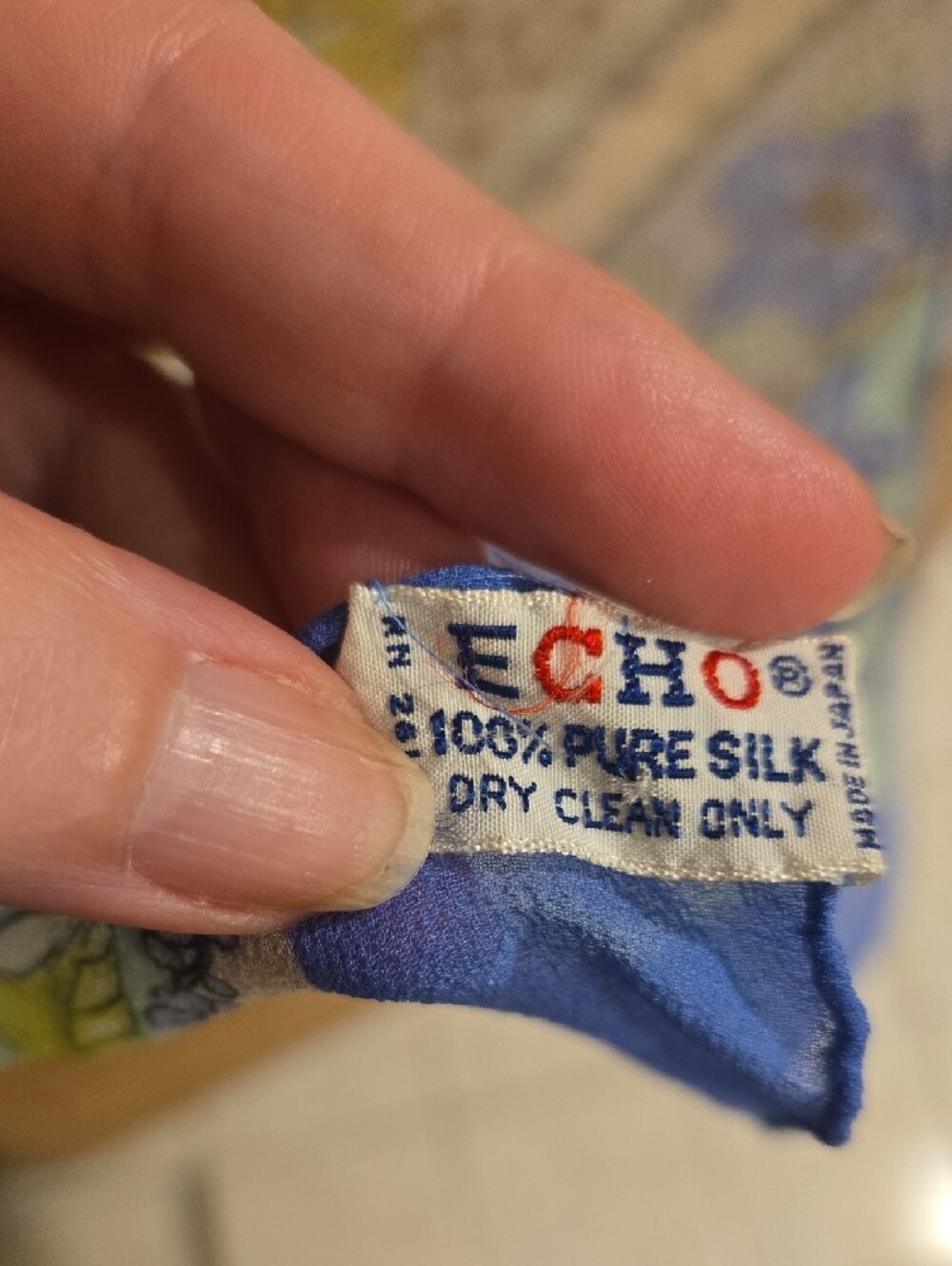 Vintage Echo Silk Scarf in Blue, Yellow Floral - Picture 2 of 2